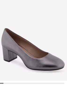 Aerosoles Ebel block heel pumps gunmetal metallic leather